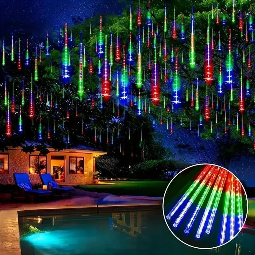 Solar Meteor Shower LED Lights Icicle String