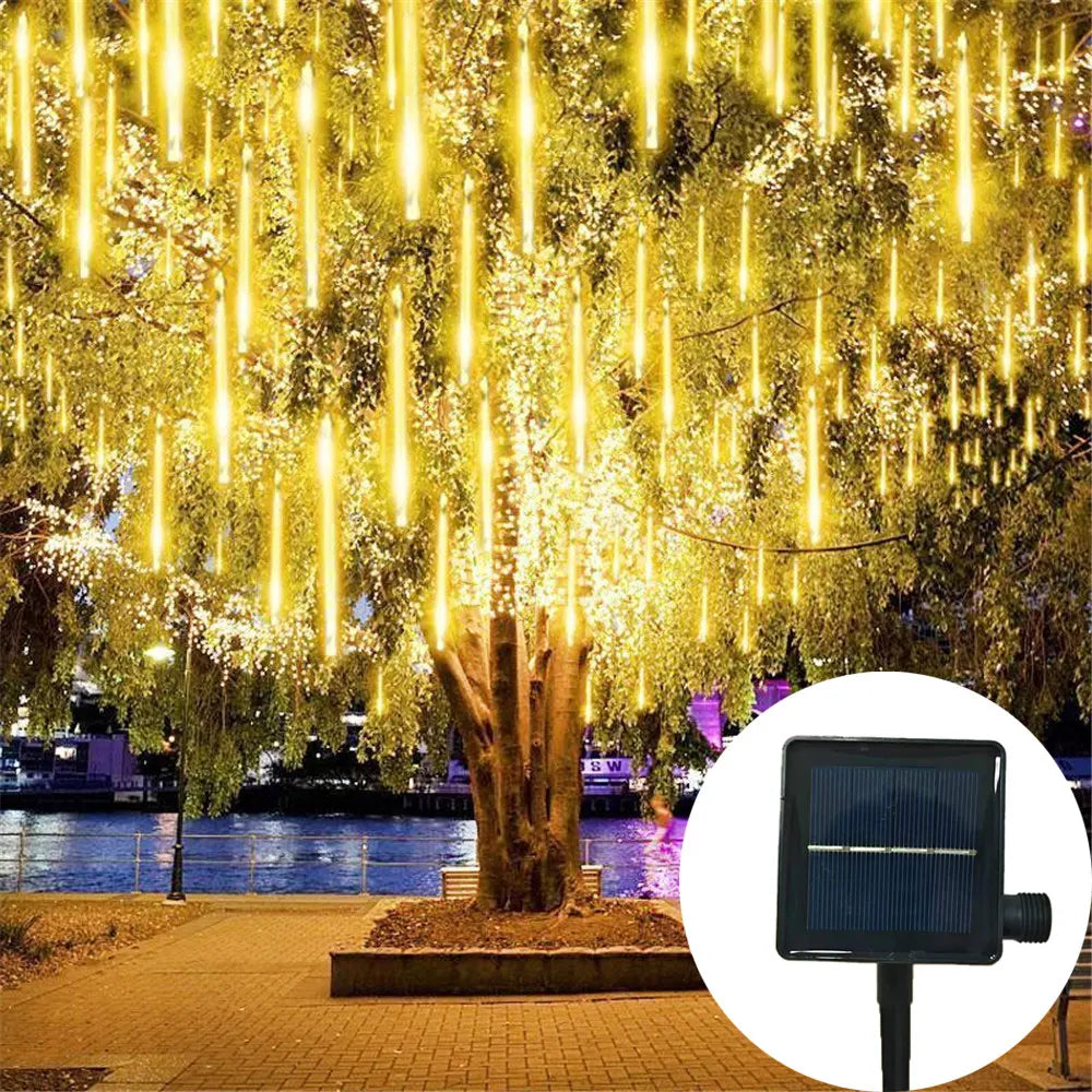 Solar Meteor Shower LED Lights Icicle String
