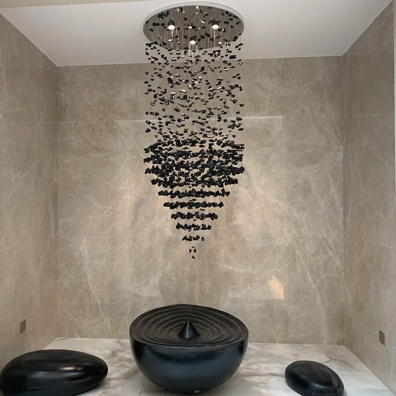 Crystal Chandelier Luxury Staircase Light Fixture black