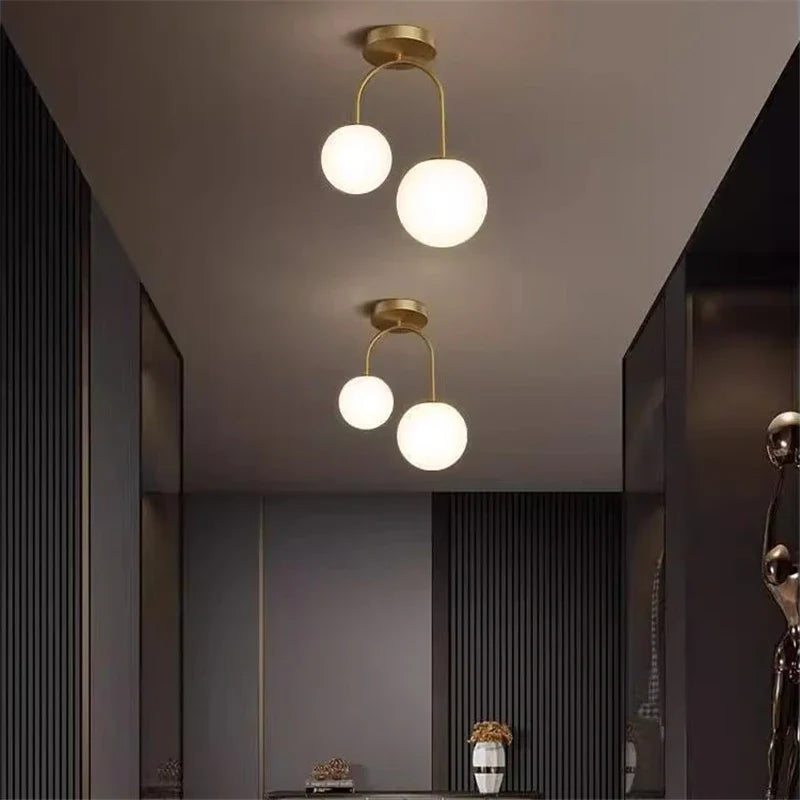 Modern Double Headed Glass Ball Ceiling Lamp