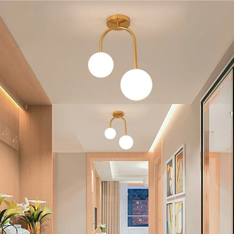 Modern Double Headed Glass Ball Ceiling Light