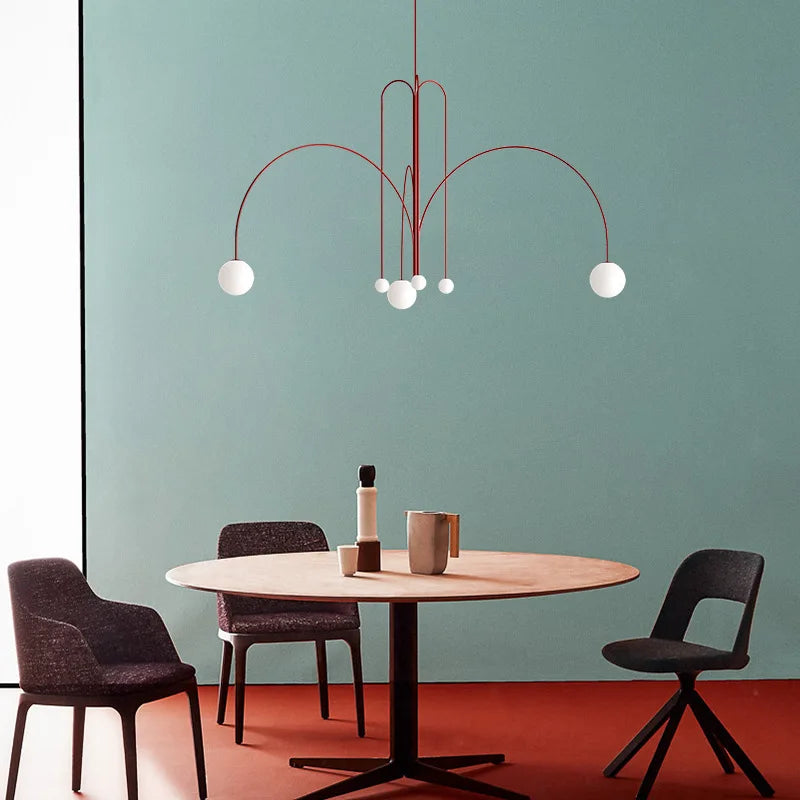 Postmodern geometric chandelier Red Glass Ball minimalist lamp