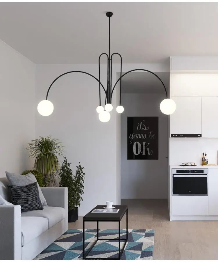 Postmodern geometric chandelier Red Glass Ball minimalist lamp