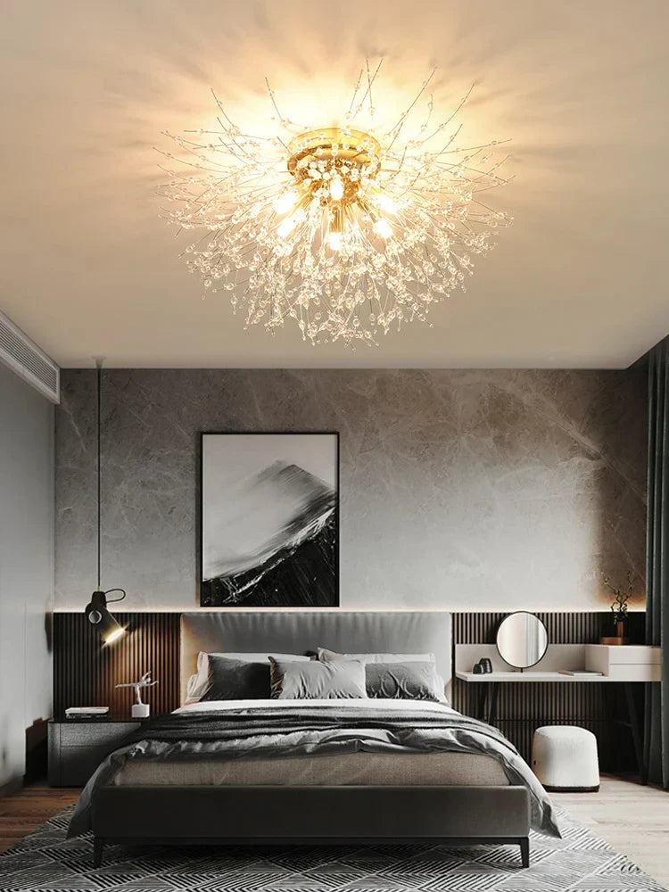 Modern Dandelion Crystal Beads Living Room Ceiling Lighting Fixture