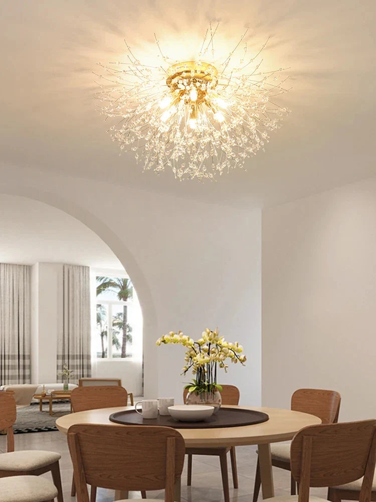 Modern Dandelion Crystal Beads Living Room Ceiling Lighting Fixture