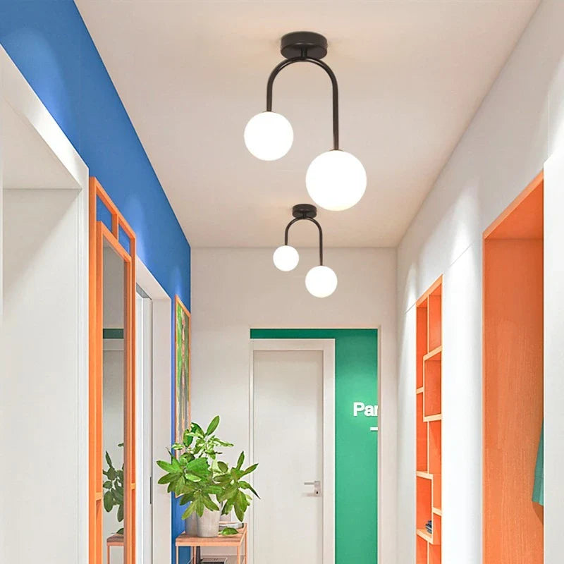 Modern Double Headed Glass Ball Ceiling Light