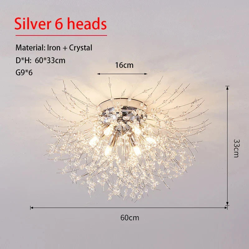 Modern Dandelion Crystal Beads Living Room Ceiling Lighting Fixture