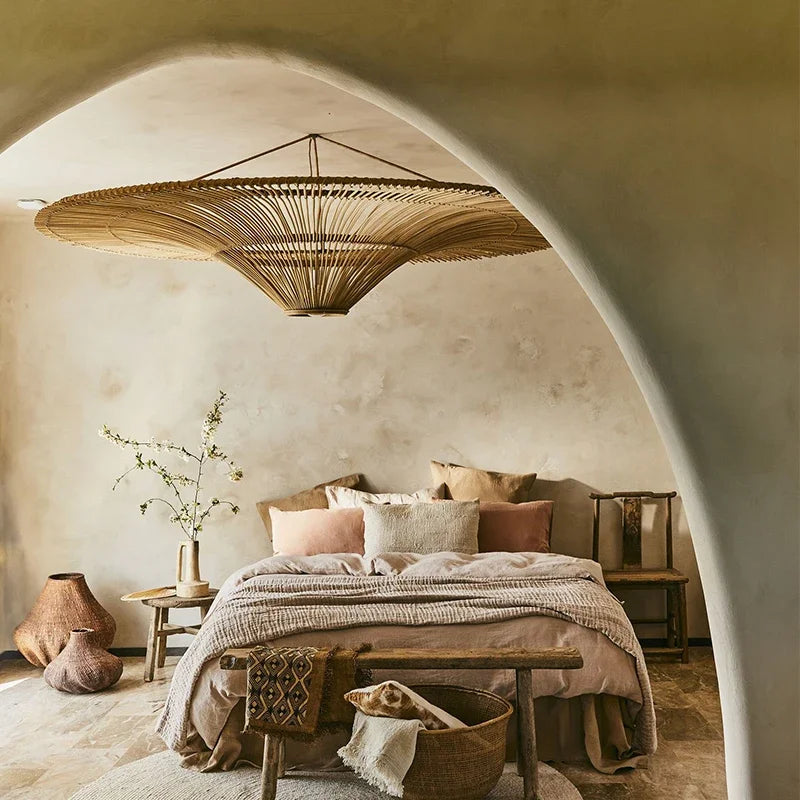 Vintage LED Pendant Light - Handmade Rattan Lamp for Living Spaces