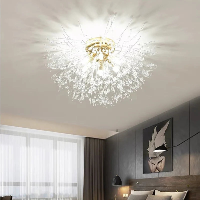 Modern Dandelion Crystal Beads Living Room Ceiling Lighting Fixture